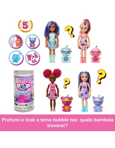 Barbie Chelsea Pop Reveal Bubble Tea Bambola Profumata 5 Sorprese DINHRK63 Mattel | Futurartshop.com