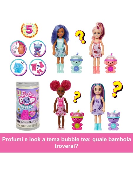 Barbie Chelsea Pop Reveal Bubble Tea Bambola Profumata 5 Sorprese DINHRK63 Mattel | Futurartshop.com