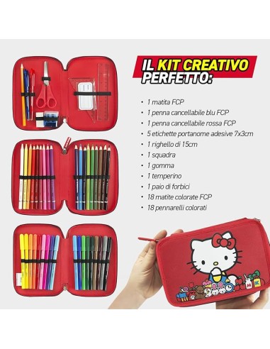 Hello Kitty 3 Zip Pencil Case Red PAN75560 Panini | Futurartshop.com