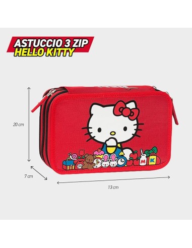 Hello Kitty 3 Zip Pencil Case Red PAN75560 Panini | Futurartshop.com