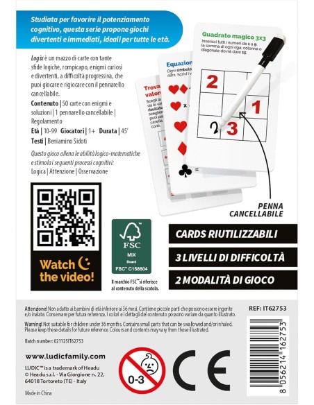 Ludic Cards LogiX – Reusable Logic Challenge Card Game 10-99 HEAIT62753 Headu | Futurartshop.com