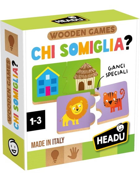 Wooden Games Chi Somiglia – Gioco Associazione 2-5 Anni HEAIT60926 Headu | Futurartshop.com