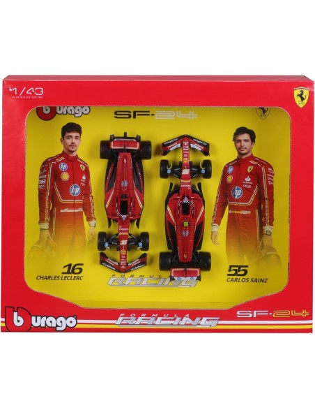 Set 2 Ferrari SF-24 Imola 2024 Leclerc Sainz 1:43 Diecast BUR18-36856 Burago | Futurartshop.com
