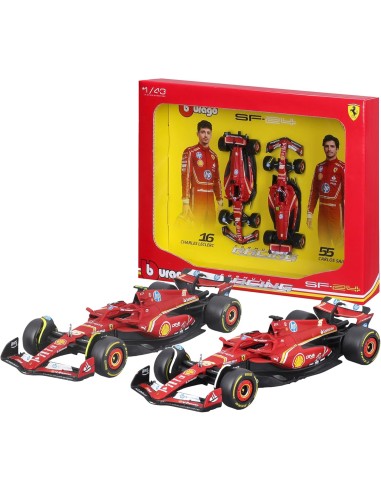 Set 2 Ferrari SF-24 Imola 2024 Leclerc Sainz 1:43 Diecast BUR18-36856 Burago | Futurartshop.com