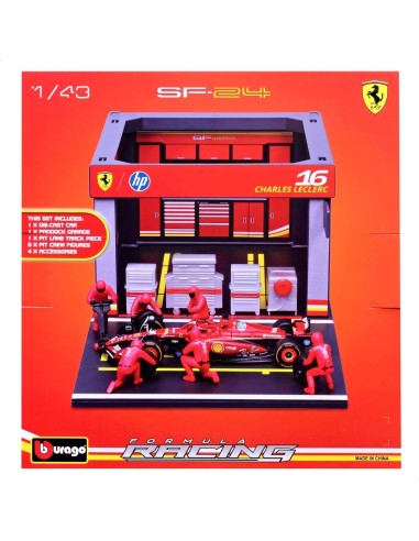 Ferrari SF-24 Leclerc Pit Stop Playset 1:43 – Diorama 6 Mechanics BUR18-36862 Burago | Futurartshop.com