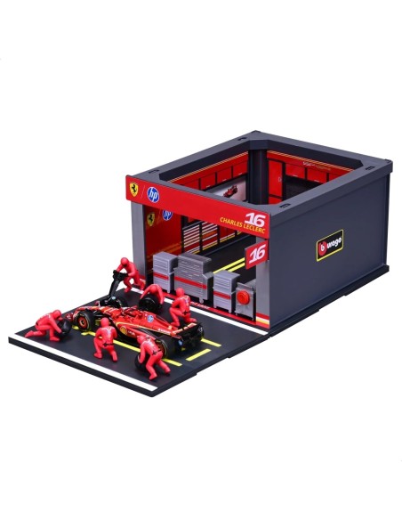 Ferrari SF-24 Leclerc Pit Stop Playset 1:43 – Diorama 6 Mechanics BUR18-36862 Burago | Futurartshop.com