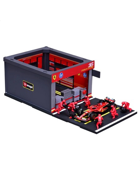 Ferrari SF-24 Leclerc Pit Stop Playset 1:43 – Diorama 6 Mechanics BUR18-36862 Burago | Futurartshop.com