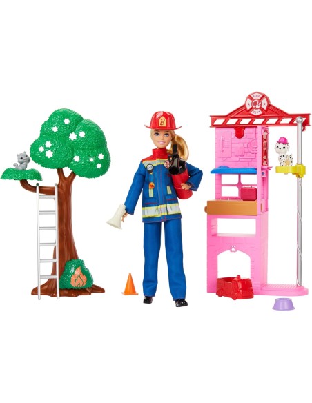 Barbie Firefighter Playset with Doll Fire Truck and Accessories NEWHRG55 Mattel | Futurartshop.com