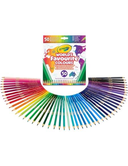 World's Favourite Colours – 50 Matite Colorate nei Colori Preferiti del Mondo, Stesura Morbida e Mine Resistenti CRA68-7514 C...