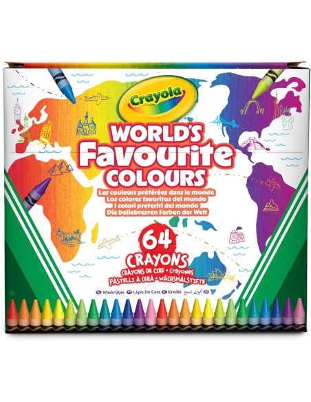 World's Favourite Colours – 64 Pastelli a Cera nei Colori Preferiti del Mondo, con Temperino Integrato CRA52-1552 Crayola | F...