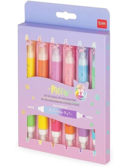 Evidenziatori Meow – Set 6 Doppia Punta 12 Colori Gatto LEGMHL0002 Legami Milano | Futurartshop.com