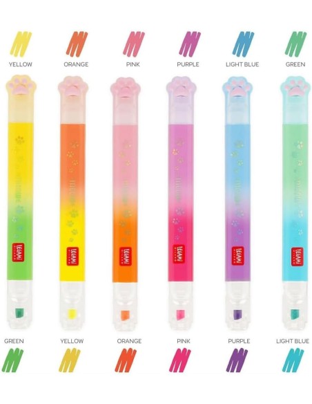 Meow Highlighters – Set of 6 Dual Tip 12 Colours Cat LEGMHL0002 Legami Milano | Futurartshop.com