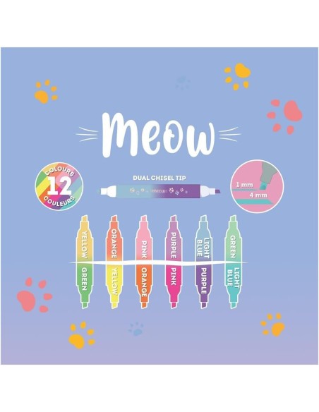 Evidenziatori Meow – Set 6 Doppia Punta 12 Colori Gatto LEGMHL0002 Legami Milano | Futurartshop.com