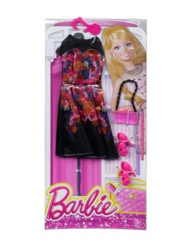 Look Glamour vestito nero lungo con fiori MATCFX92/CFX94 Mattel | Futurartshop.com
