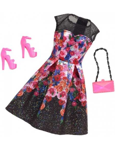Glamorous look long black dress with flowers MATCFX92/CFX94 Mattel | Futurartshop.com