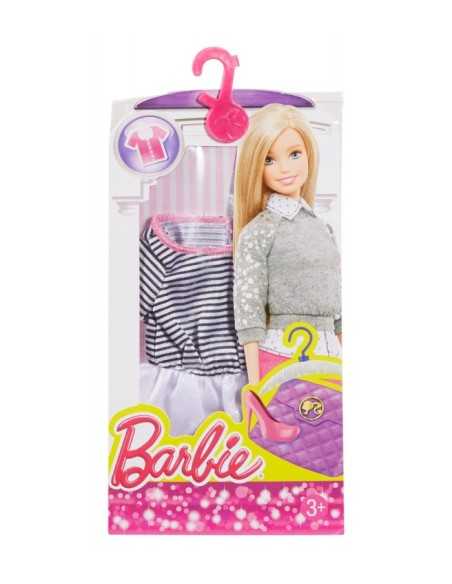 Barbie moda fashion short white dress with black stripes MATCFX73/DHH44 Mattel | Futurartshop.com