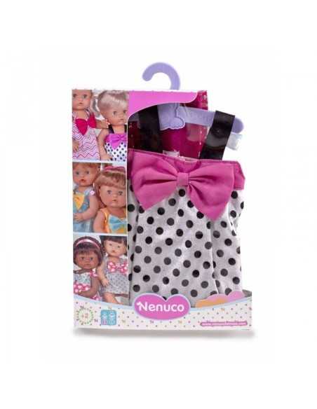 nenuco white dress with black dots with pink bow FAM700012824/21325 Famosa | Futurartshop.com