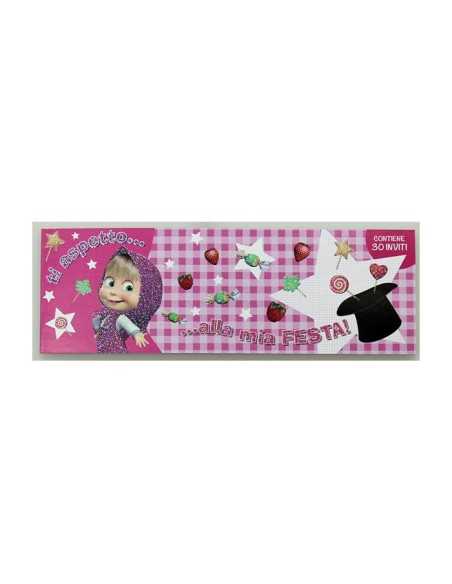 Masha and the bear party invitations pink 2 models ACC160086 Accademia | Futurartshop.com