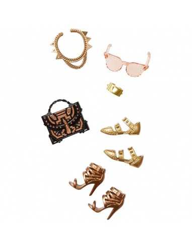Barbie's fashion accessories-shoes/bags/jewellery/gold and bronze MATCFX30/DHC56 Mattel | Futurartshop.com