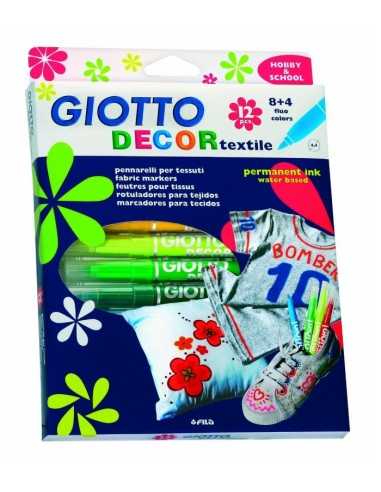 Giotto Decor Textile fabric markers in case with 8 standard colours and 4 fluo colours 97637 Fila | Futurartshop.com