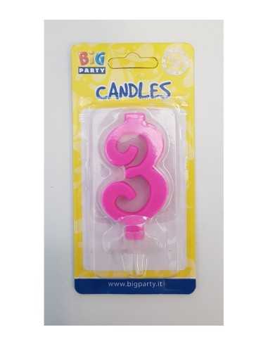 Candle pink number 3 BIM0006443 New Bama Party | Futurartshop.com