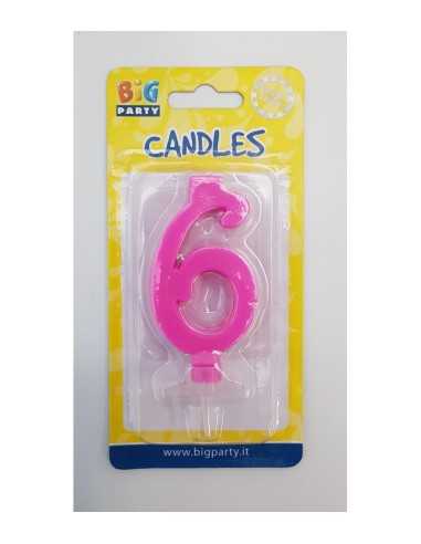 Candle fuchsia number 6 BIM0006441 New Bama Party | Futurartshop.com