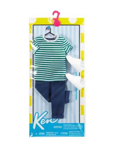 Clothes ken fashion white shirt with green stripes, jeans and white shoes MATCFY02/DWG75 Mattel | Futurartshop.com