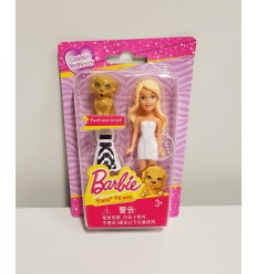 Barbie docka mini blond med vit klänning svart valp DVT52/DVT62 Mattel- Futurartshop.com