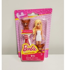 Barbie mini puppe blond mit kleid weiß-rote welpen DVT52/DVT61 Mattel- Futurartshop.com