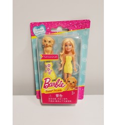 Barbie mini poupée blonde avec la robe jaune chiot DVT52/DVT58 Mattel- Futurartshop.com