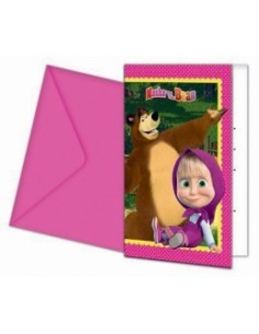 Masha and Bear set 6 invitations with tea bags STE5PR86562 New Bama Party | Futurartshop.com