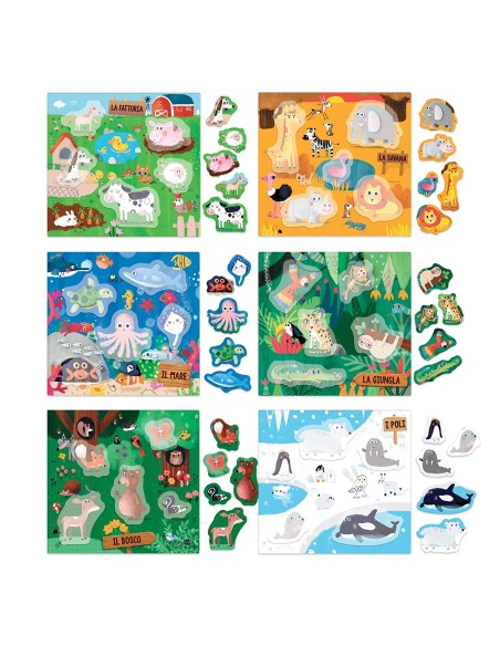 Gli animali sagomatiin 6 ambienti naturali montessori HEAIT21932 Headu | Futurartshop.com