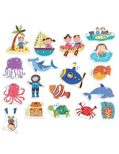 Puzzle the sea-touch, 2 pieces montessori HEAIT21925 Headu | Futurartshop.com