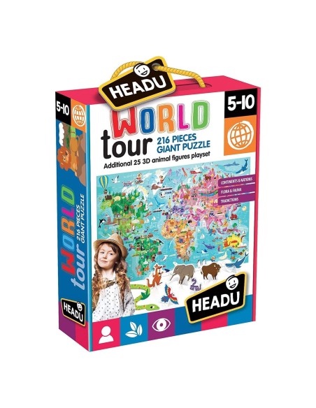 World tour giant jigsaw puzzle with 216 pieces and 25 pieces animal 3D HEAIT20898 Headu | Futurartshop.com