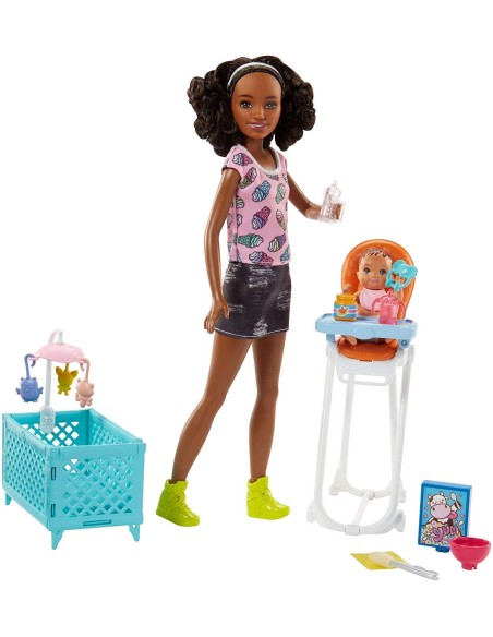 Barbie skipper babysitter doll brunette with cot MATFHY97/FHY99 Mattel | Futurartshop.com