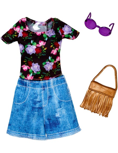 Barbie pack look black mesh with flowers and shorts jeans MATFND47/FLP79 Mattel | Futurartshop.com