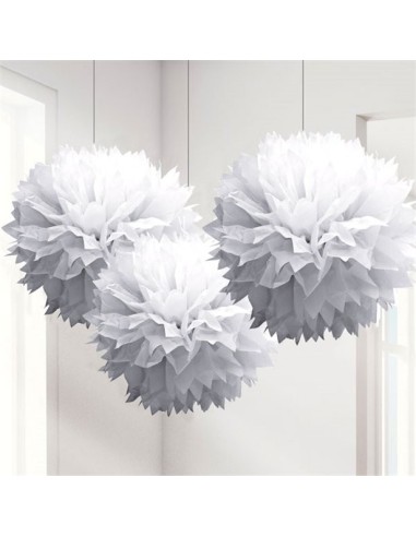 3 Pompom decorative white 7AM18055-08  | Futurartshop.com