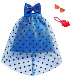 Barbie pack look blaues kleid mit rock polka dot FND47/FXJ07 Mattel- Futurartshop.com