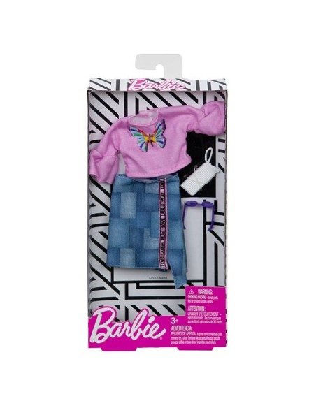 Barbie pack look pink shirt with denim skirt MATFND47/FXJ02 Mattel | Futurartshop.com
