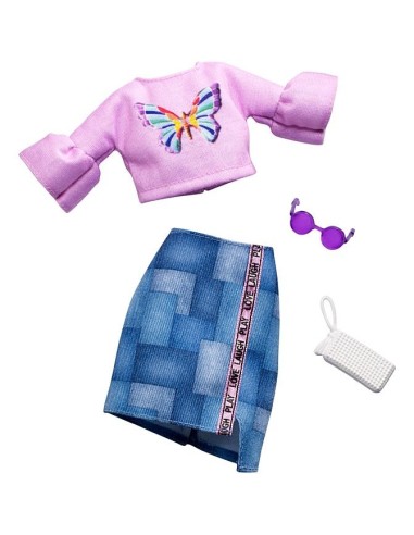 Barbie pack look pink shirt with denim skirt MATFND47/FXJ02 Mattel | Futurartshop.com
