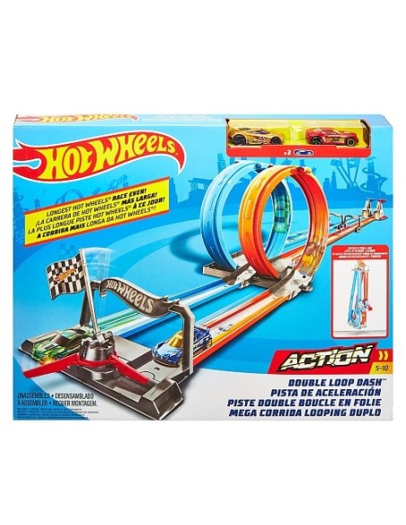 Hot Wheels track double loop dash with 2 vehicles TOYGFH85 Mattel | Futurartshop.com