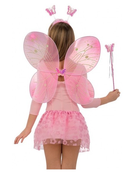 Set pink Butterfly skirt, wings, headband and wand CAR06428 Carnival Toys | Futurartshop.com