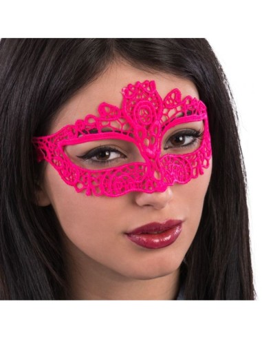 Maschera rosa fluo in tessuto macramè CAR1758 Carnival Toys | Futurartshop.com