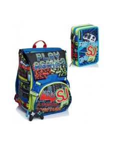 Sj Gang ScoolPack - Play Again Zaino più Astuccio 3 zip nero blu SEV6C2002003-519 Seven | Futurartshop.com