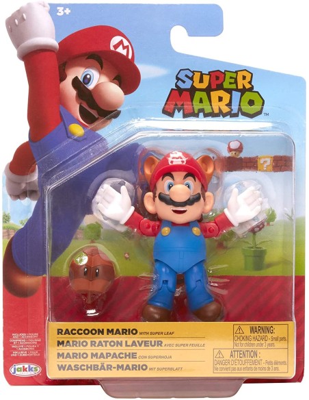 Super Mario - Personaggio Raccoon Mario con Super Leaf JAK40560 Jakks Pacific | Futurartshop.com