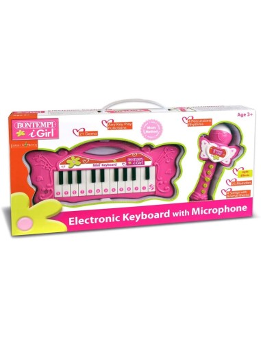 Keyboard Pink for Children 22 keys, and Karaoke Microphone BIM602171 Bontempi | Futurartshop.com