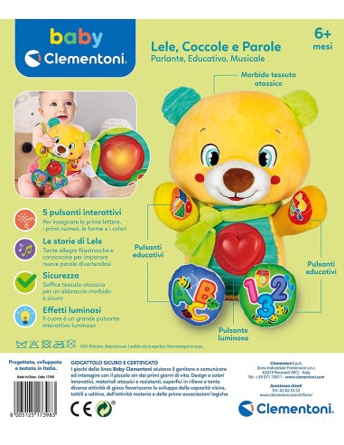 Teddy bear Plush Lele Cuddles and Words New Italian CLE17398 Clementoni | Futurartshop.com