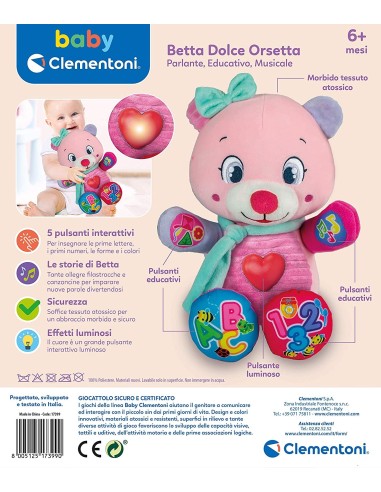 Teddy bear Plush Betta sweet Bear new Italian CLE17399 Clementoni | Futurartshop.com