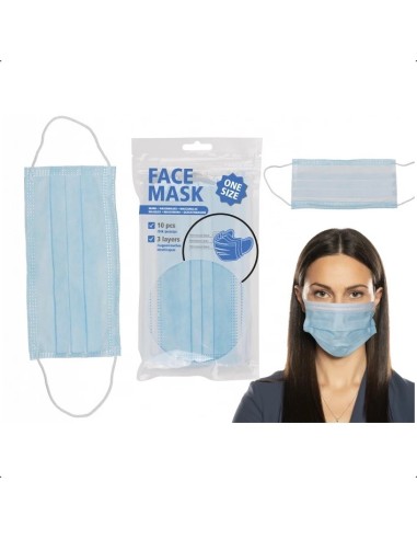 Mascherina adulto naso e bocca azzurra 3 strati confezione 10 pezzi OTB02/0023 Out of The Blue | Futurartshop.com
