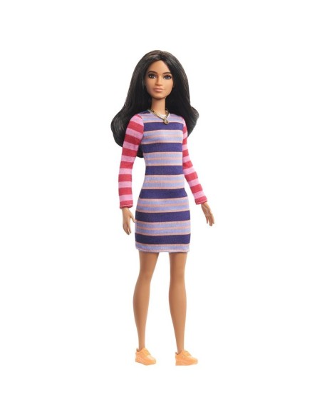 Barbie Fashionistas - striped dress doll and black hair 147 MATFBR37/GYB02 Mattel | Futurartshop.com